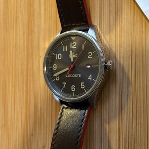Lacoste Watch With 43mm Grey Face & Brown Leather Band